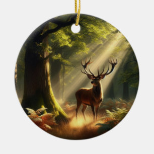Deer in the morning forest ceramic tree decoration