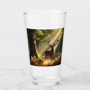 Deer in the morning forest glass