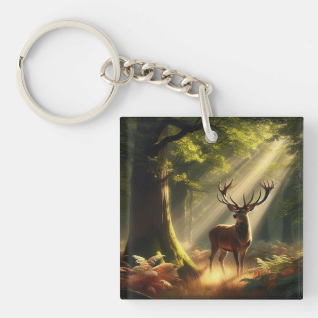 Deer in the morning forest key ring (Front)