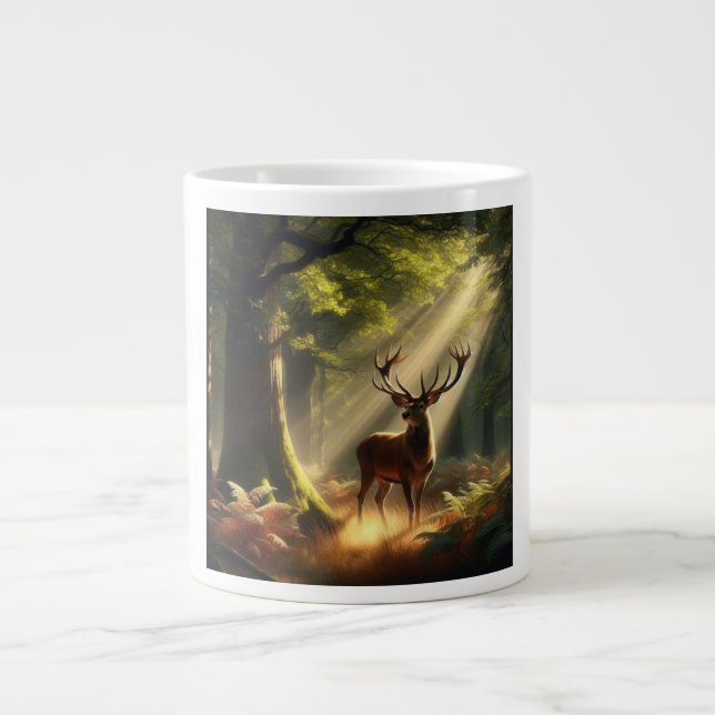 Deer in the morning forest large coffee mug (Front)