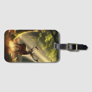 Deer in the morning forest luggage tag