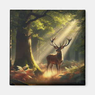 Deer in the morning forest magnet