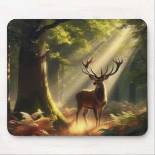 Deer in the morning forest mouse mat