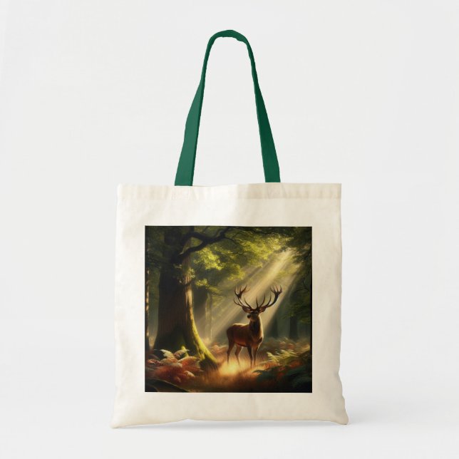 Deer in the morning forest tote bag (Front)