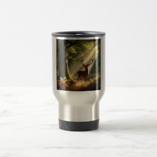 Deer in the morning forest travel mug