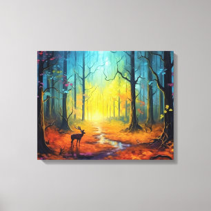 Deer in the Rainbow Autumn Forest Canvas Print