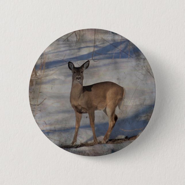 Deer in the snow 6 cm round badge (Front)