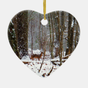 Deer in the snow fall ceramic tree decoration