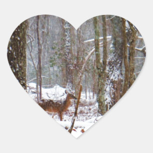 Deer in the snow fall heart sticker