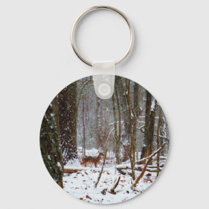 Deer in the snow fall key ring