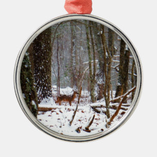 Deer in the snow fall metal tree decoration