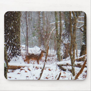 Deer in the snow fall mouse mat