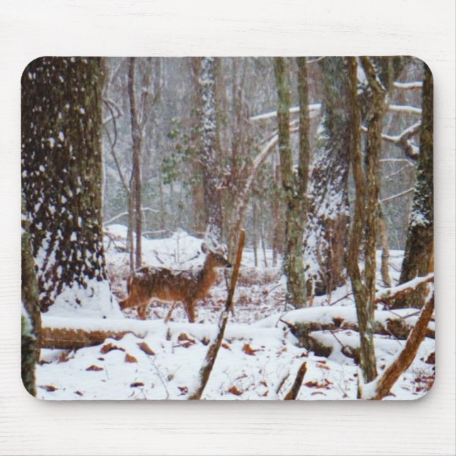 Deer in the snow fall mouse mat (Front)