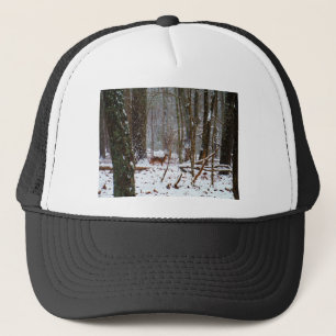 Deer in the snow fall trucker hat
