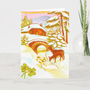 Deer in the snow holiday card