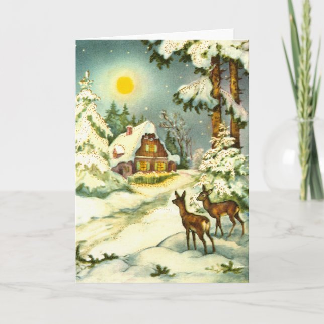 Deer in the snow holiday card (Front)
