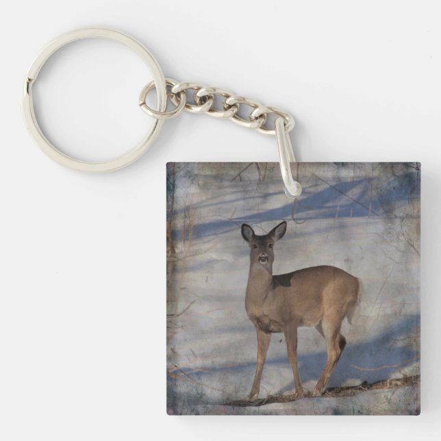 Deer in the snow key ring (Front)