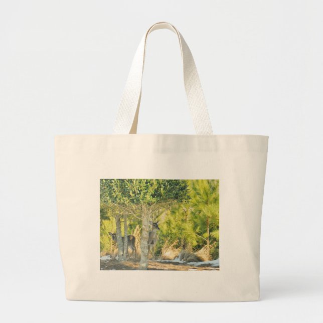 Deer in the snow large tote bag (Front)
