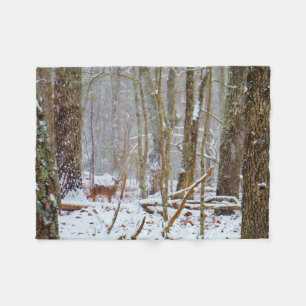 Deer in the Snow storm Fleece Blanket