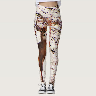 Deer in the snow woods Camo Camouflage . Leggings