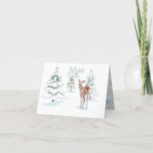Deer in the Snowy Wood with RedNose Holiday Card