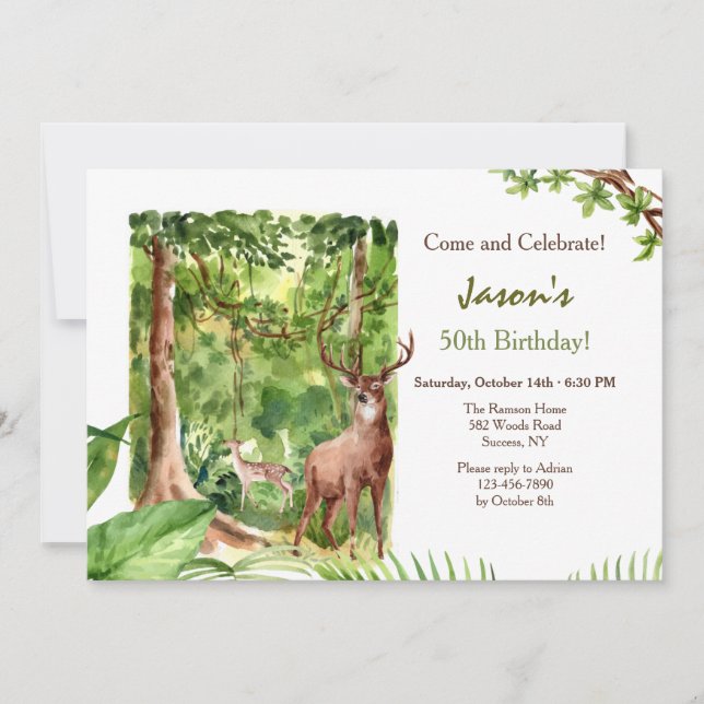 Deer in the Wild Birthday Invitation (Front)
