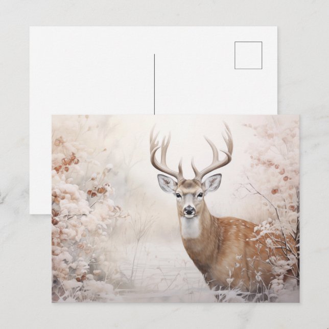 Deer In The Winter Vintage Style Holiday Postcard (Front/Back)