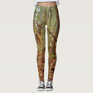 Deer in the wood. Camo Camouflage stretch pants. Leggings