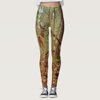 Deer in the wood. Camo Camouflage stretch pants. Leggings