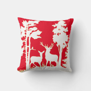 Deer in The Wood Silhouette Red & White Christmas Cushion