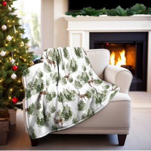 Deer in the Woods Evergreen Fleece Blanket