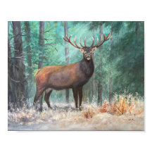 Deer in the Woods Oil Painting. Snowy Forest Scene