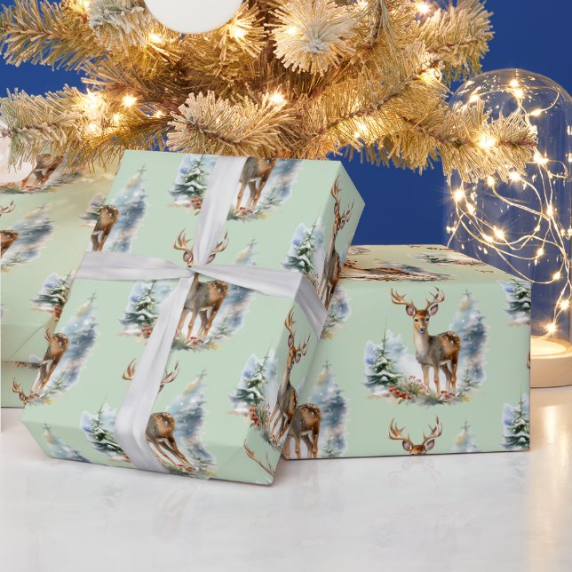 Deer In The Woods Pattern Wrapping Paper (Holidays)