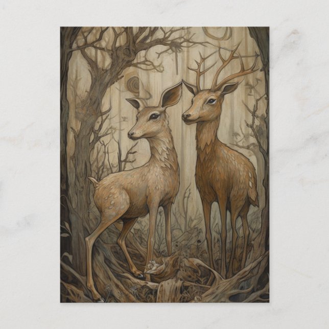 Deer in the Woods Postcard (Front)