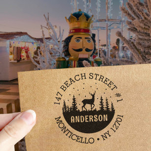 Deer in the Woods Winter Holiday Address Self-inking Stamp