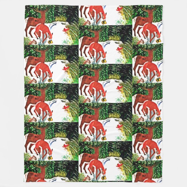 DEER IN WINTER fleece Blanket (Front)