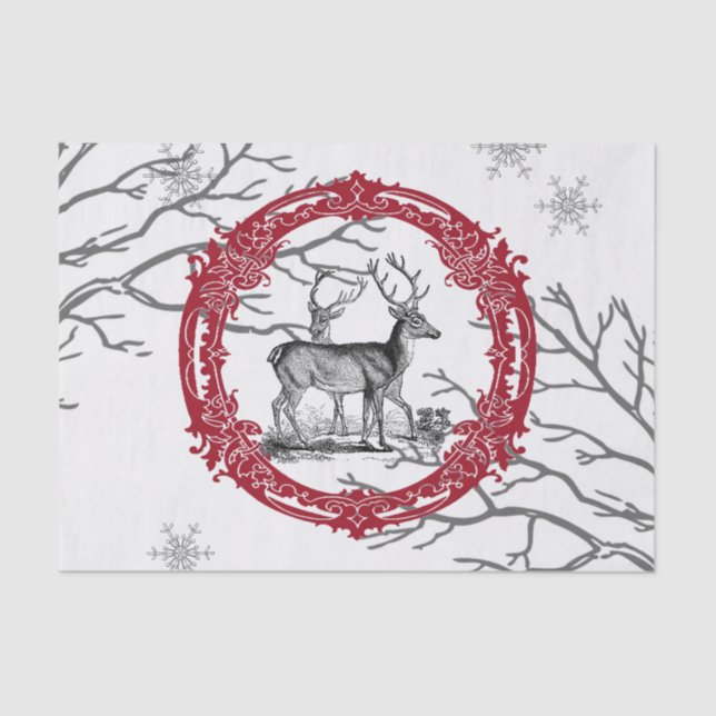 Deer in Winter Forest Christmas Tissue Paper (Front)