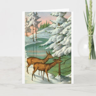 Deer in winter holiday card