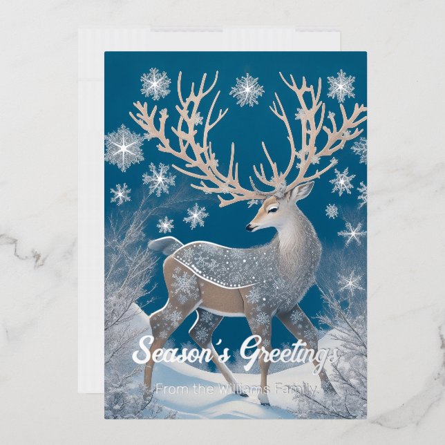 Deer in winter landscape, foil details and text holiday card (Envelope)