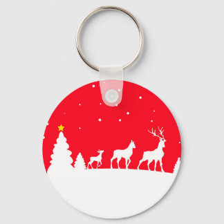 Deer in winter landscape key ring