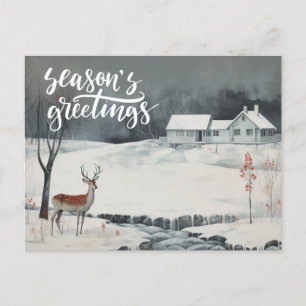  Deer in winter night view Season's greetings Holiday Postcard