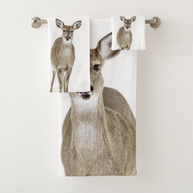 Deer in Winter on Bathroom Towel Set (Insitu)