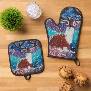 Deer in Winter Oven Mitt & Pot Holder Set