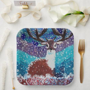 Deer in Winter Paper Plate