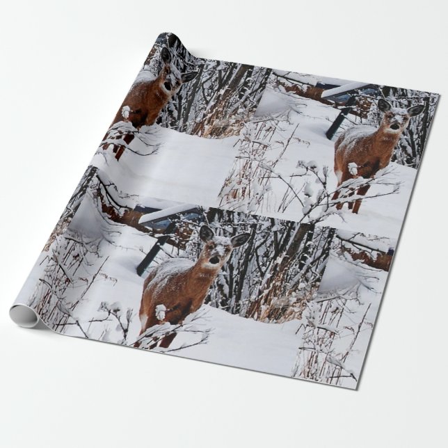 Deer in Winter Wonderland Holiday Wrapping Paper (Unrolled)