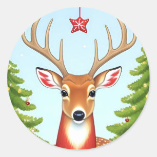 Deer in Winter Wonderland Scene Classic Round Sticker