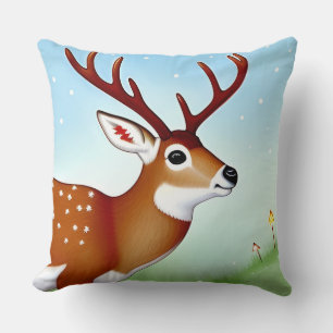 Deer in Winter Wonderland Scene Cushion