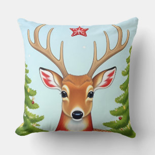 Deer in Winter Wonderland Scene Cushion