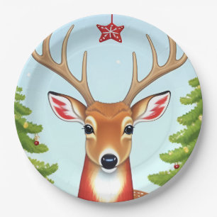 Deer in Winter Wonderland Scene Paper Plate