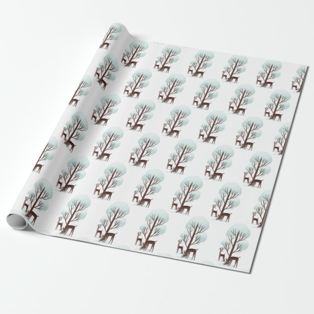 deer in winter woods wrapping paper (Unrolled)